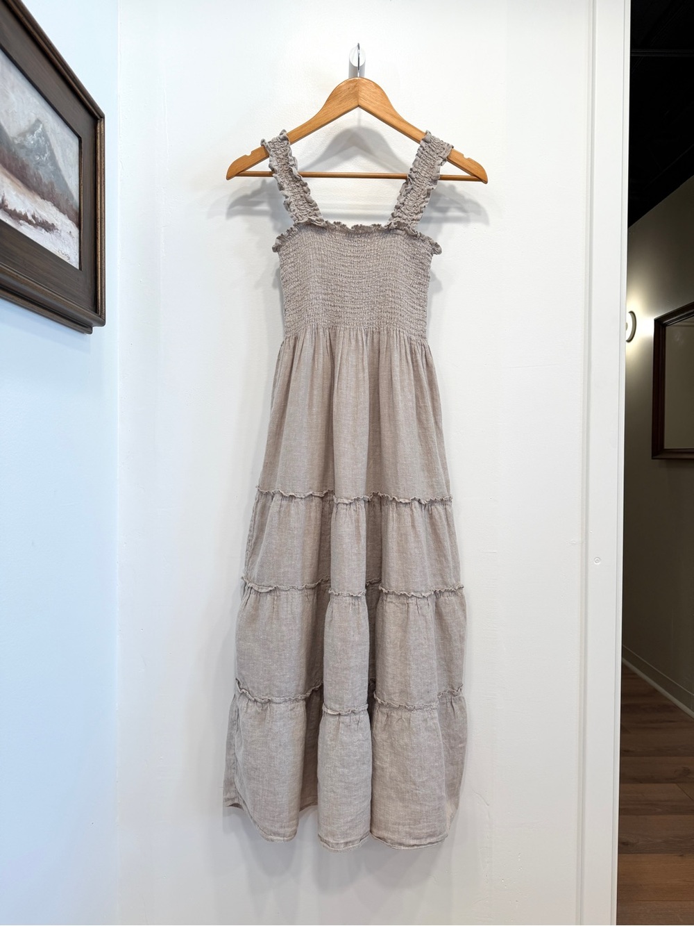 Quince flax linen smocked midi dress XS